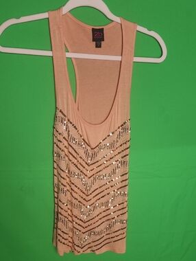 2b bebe Peach Sequin Chevron Tank Top - Size M - Y2K Style